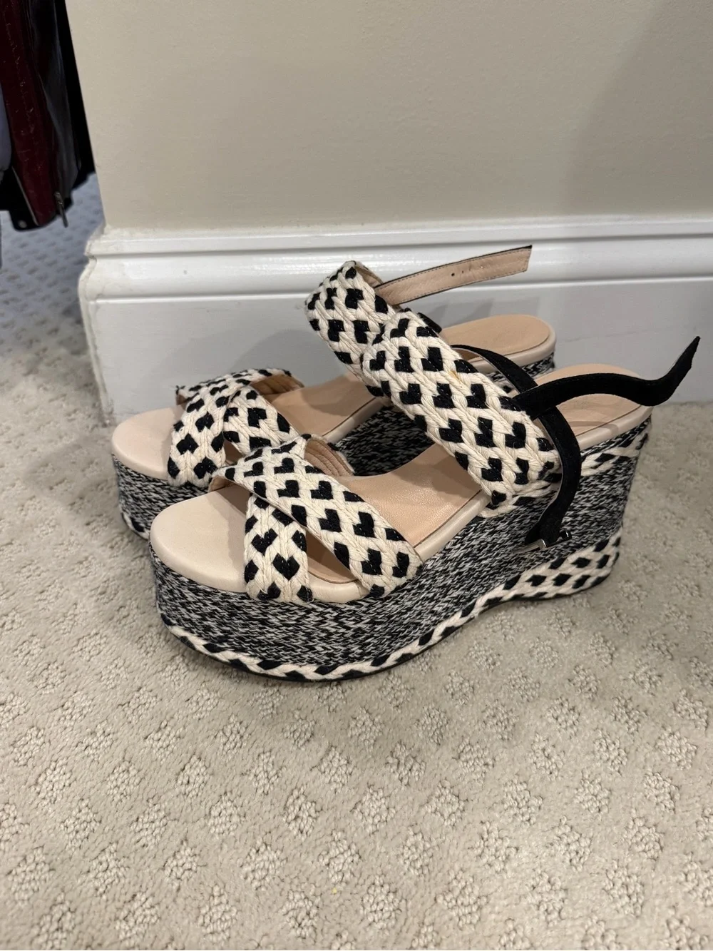 Free People Black and White Woven Platform Wedge Sandals
